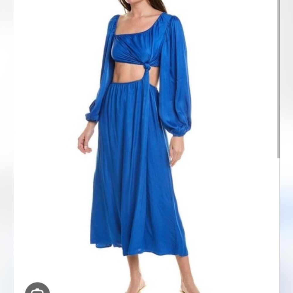 Farm Rio Blue Satin Cutout Midi Dress